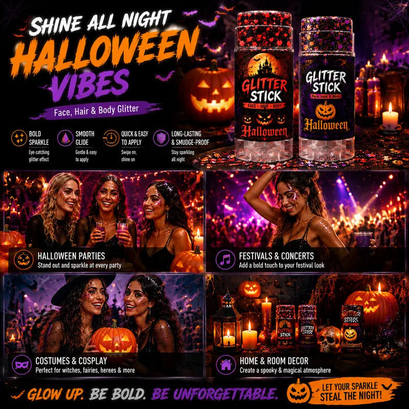 GlitzSwipe – 🎃 Halloween Glitter Stick for Face, Hair & Body