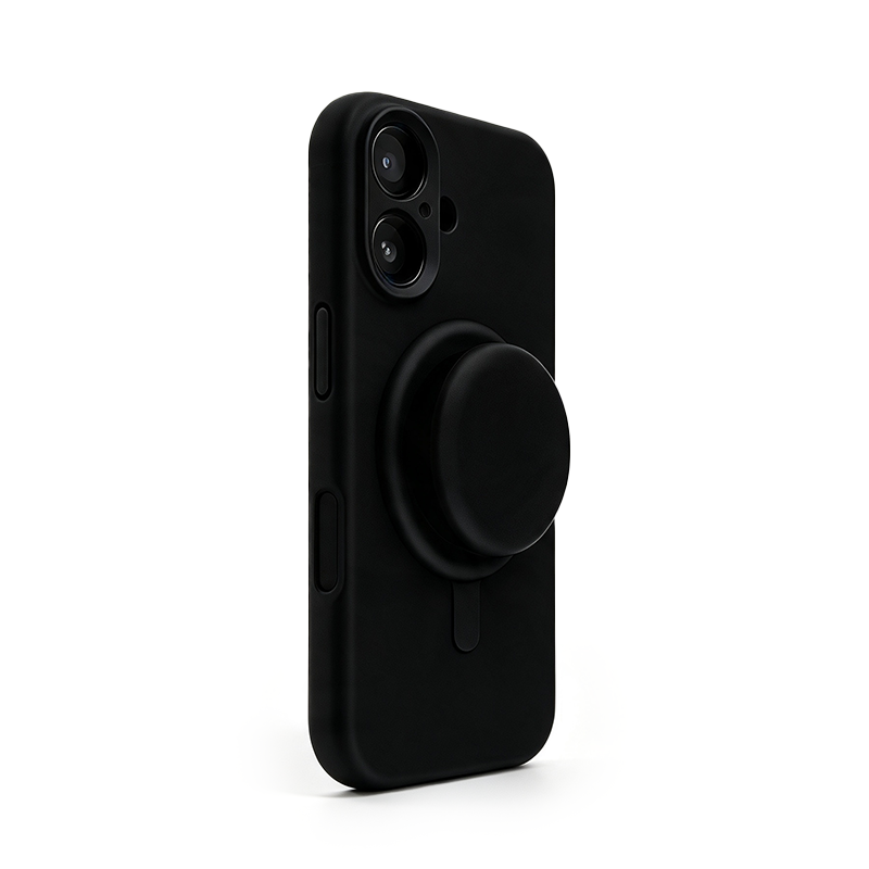 GripSnap – Magnetic Stand Silicone Phone Case with AI Capture Button for iPhone 12–18 Pro Max