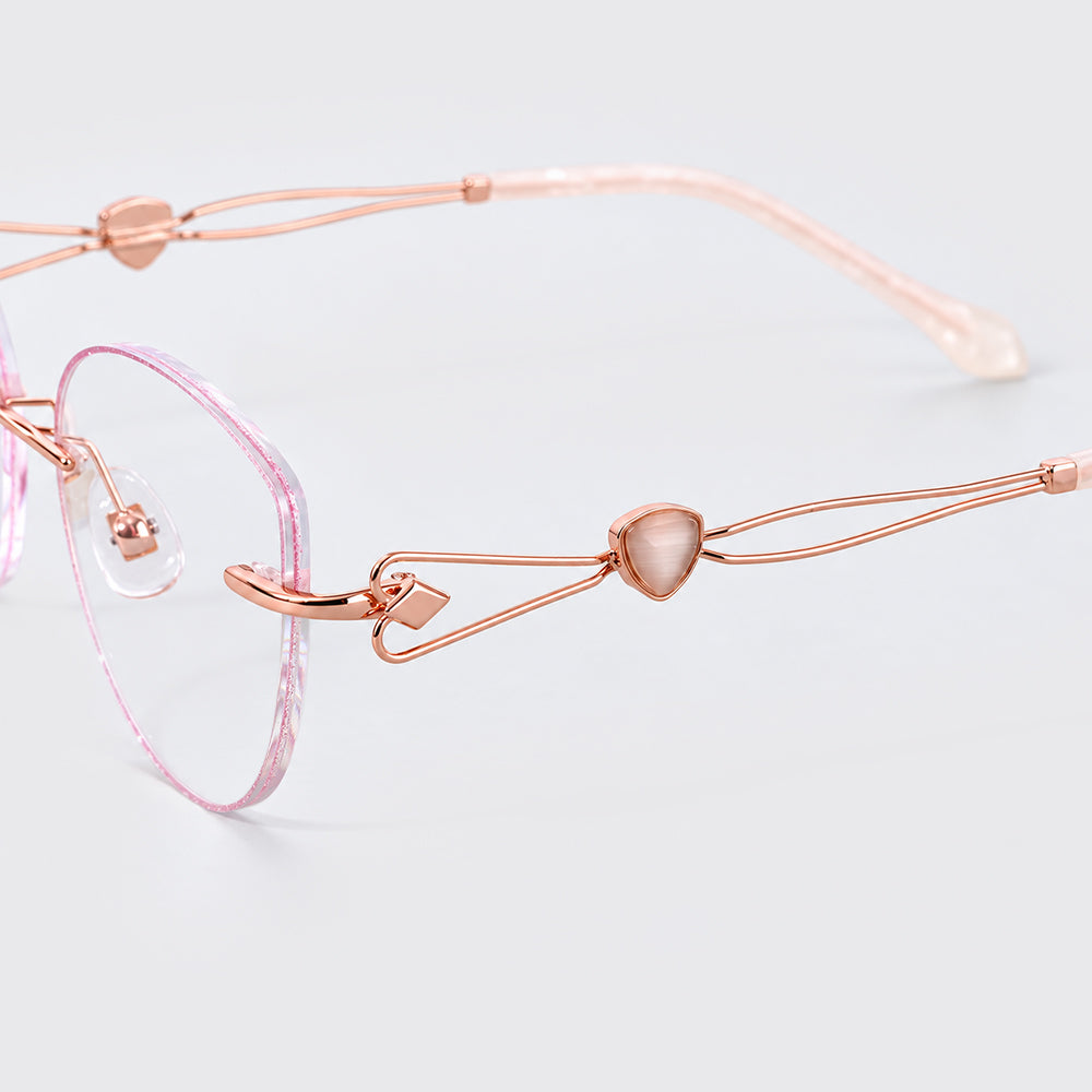 GlitterGleam – Pink Rimless Geometric Eyeglasses