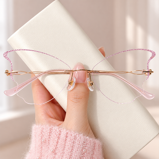 GlitterWing – Pink Butterfly Rimless Eyeglasses