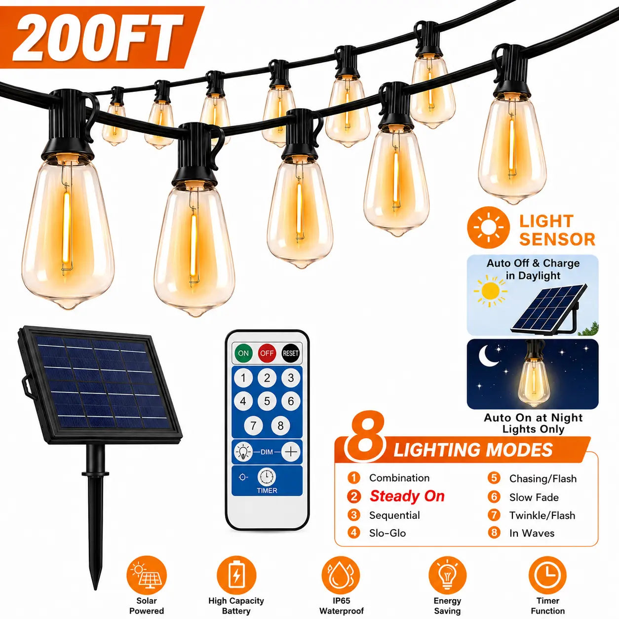 GlowNest – 100FT Solar Outdoor String Lights
