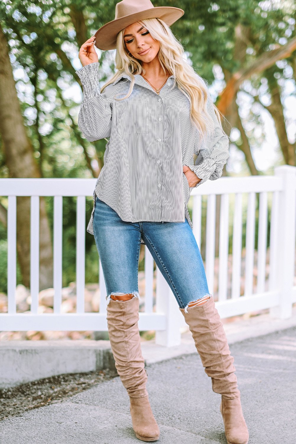 LUXE - Breezy Striped Tunic Shirt