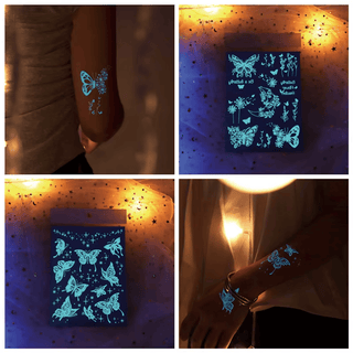 🔥Waterproof Blue Luminous Butterfly Tattoo Stickers - Temporary Body Art for Music Festivals & Parties