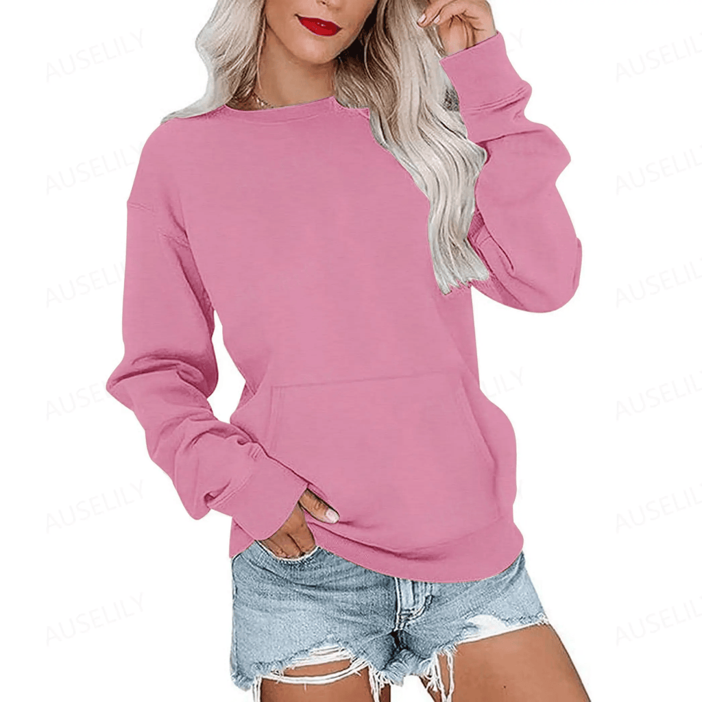 AUSELILY Women's Crewneck Hoodless Sweatshirt With Kangaroo Pocket Fleece Longsleeve Oversized Casual Style Shirt Lightweight Pullover 2026