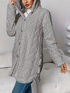 ⏰Hot Sale-Womens Fuzzy Fleece Button Down Jacket Hooded Open Front Cardigan Sweater(BUY 2 FREE SHIPPING)