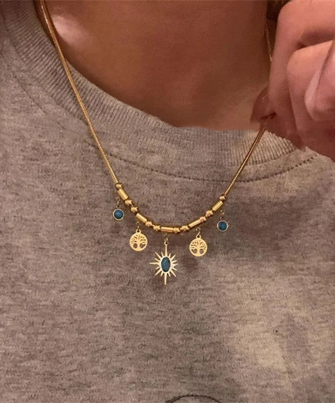GoldenSol – Vintage Turquoise Sunflower Tassel Necklace