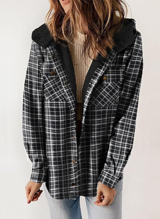 MapleLane - Relaxed Fit Fleece Plaid Jacket