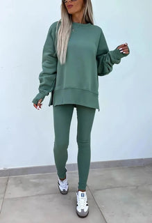 SoftEase – Comfy Slit Sweatshirt Two-Piece Set