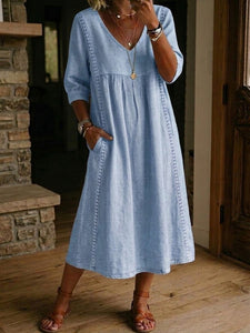 LinenLace – Casual Patchwork Linen-Cotton Dress