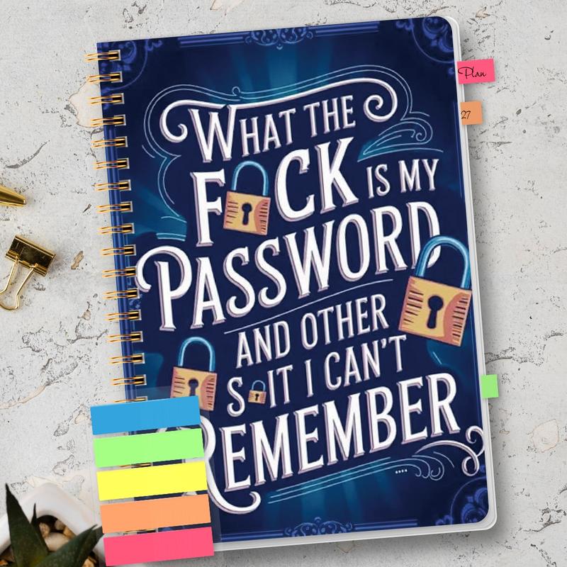 🔥Last Day 50% OFF - 📅Funny Password Notebook - Spiral Bound with Lock Icons & Funny Security Phrases✍️