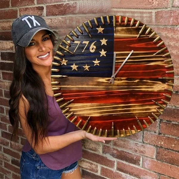 🔥Handmade Patriotic American Flag Clock🎁BUY 2 FREE SHIPPING
