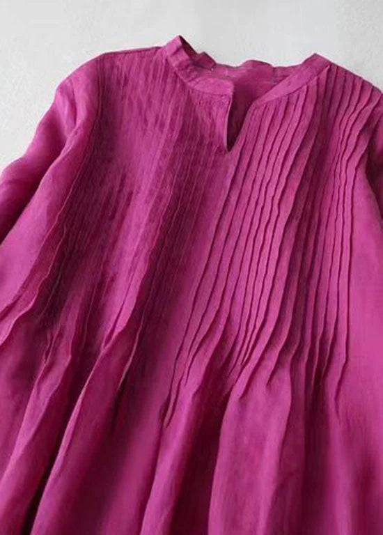 RoseBelle – V Neck Patchwork Linen Summer Dress