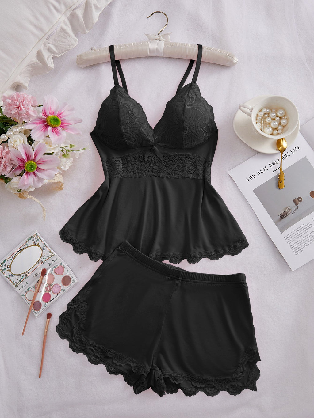 BloomRest - Lightweight V-Neck Lace Trim Sleepwear Set