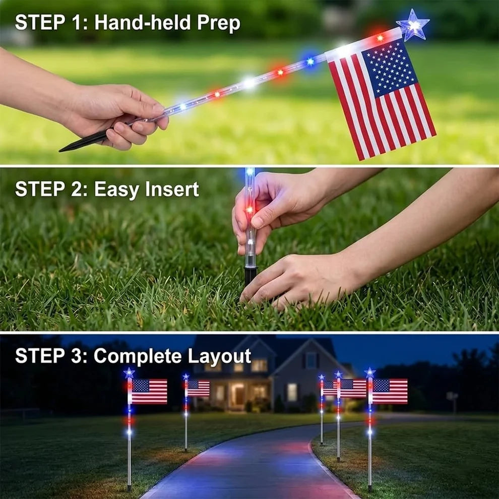 LibertyShine – 8 Solar American Flag Garden Lights