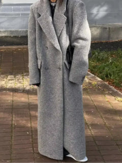 Fashion Dark Grey Stripe Lapel Double Breasted Overcoats gray / S