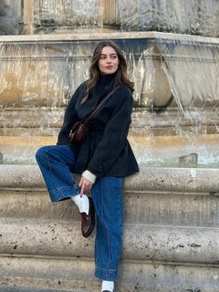 Fashion High Neck With Belt Woolen Overcoats