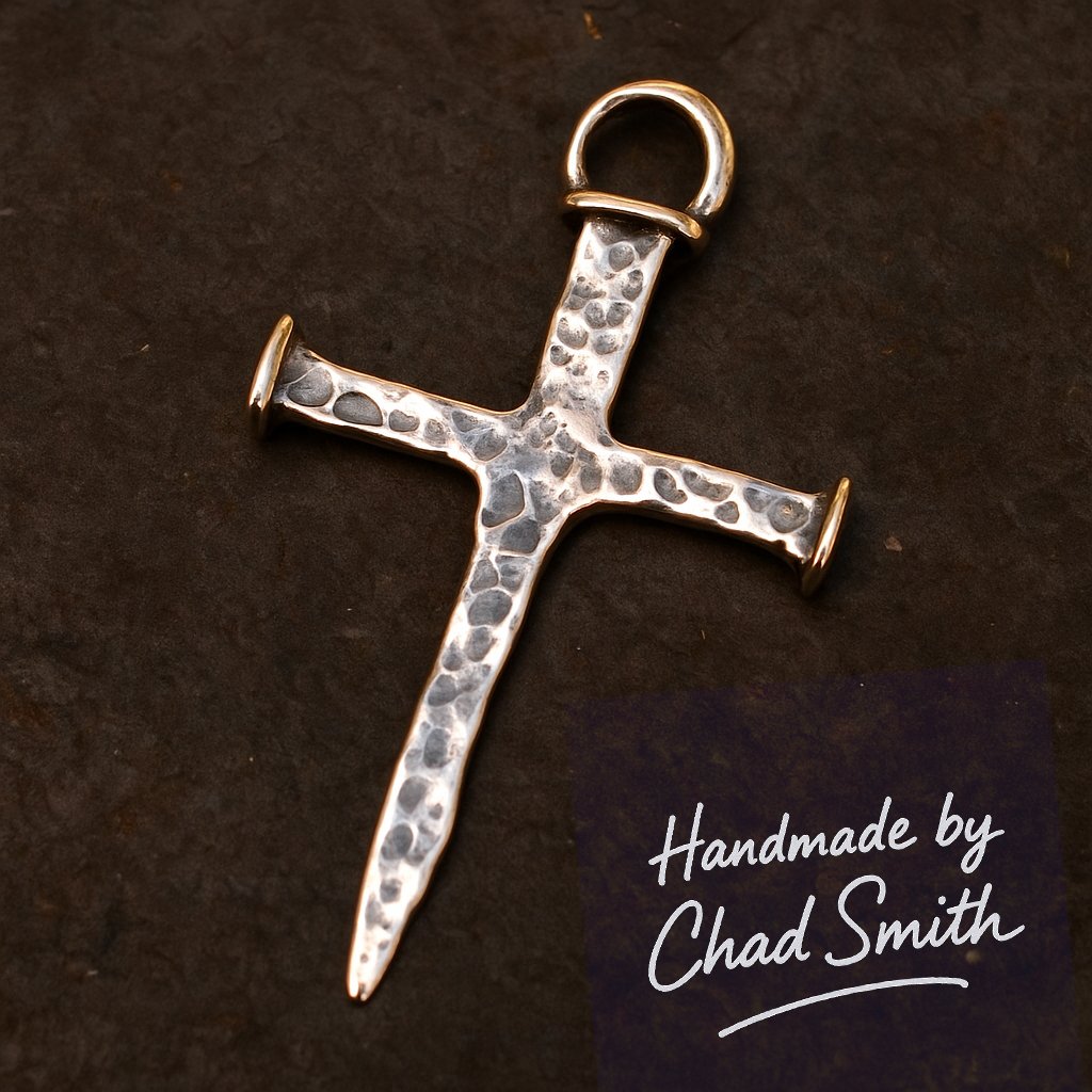 ✝️100% Handmade Silver Rustic Nail Cross (𝐂𝐡𝐚𝐝 𝐒𝐦𝐢𝐭𝐡 𝐇𝐚𝐧𝐝𝐦𝐚𝐝𝐞®)