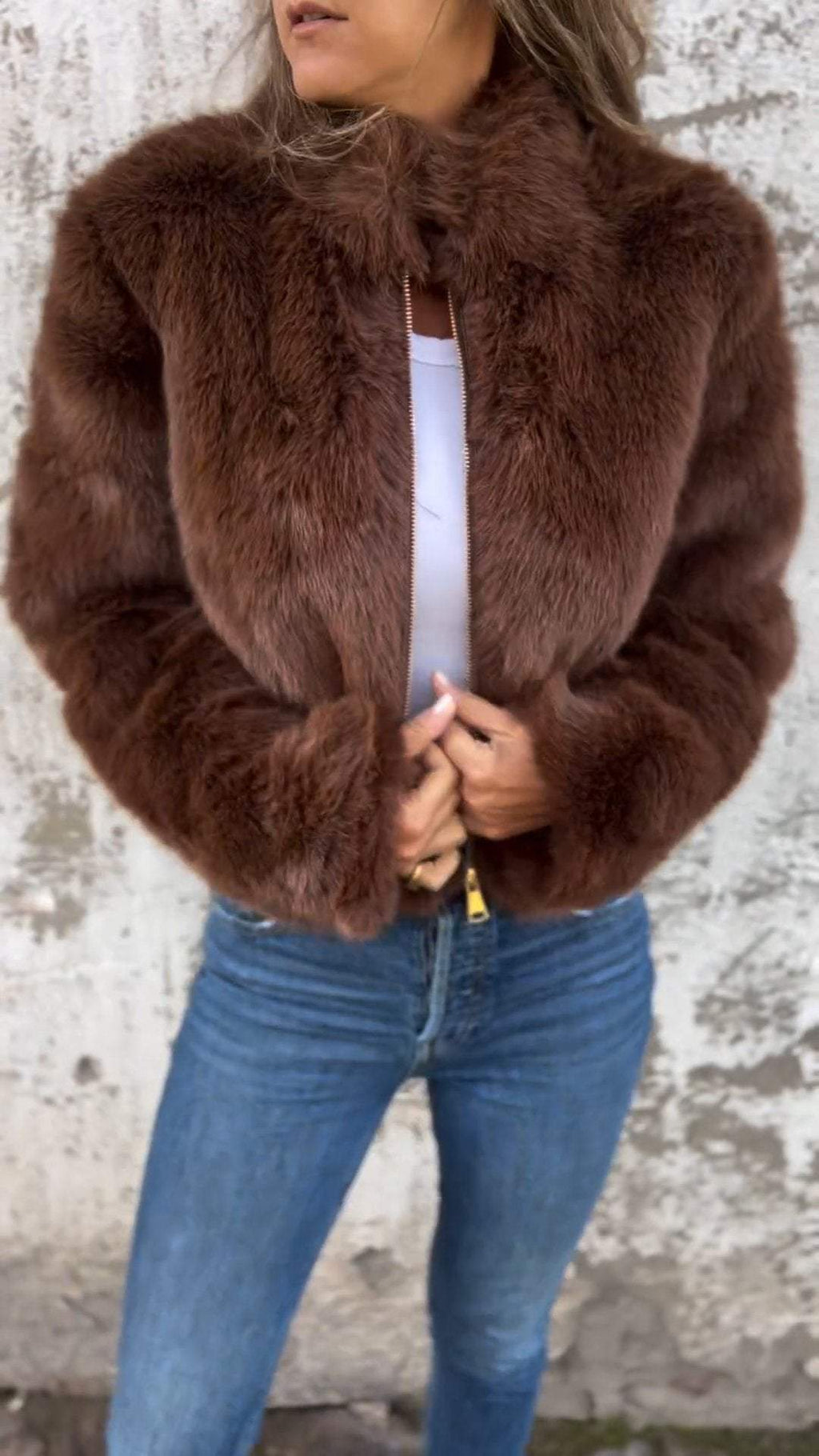 FurEase – Women’s High Collar Fur Casual Jacket