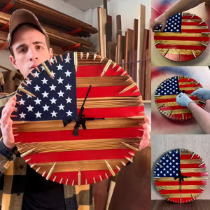 🔥Handmade Patriotic American Flag Clock🎁BUY 2 FREE SHIPPING