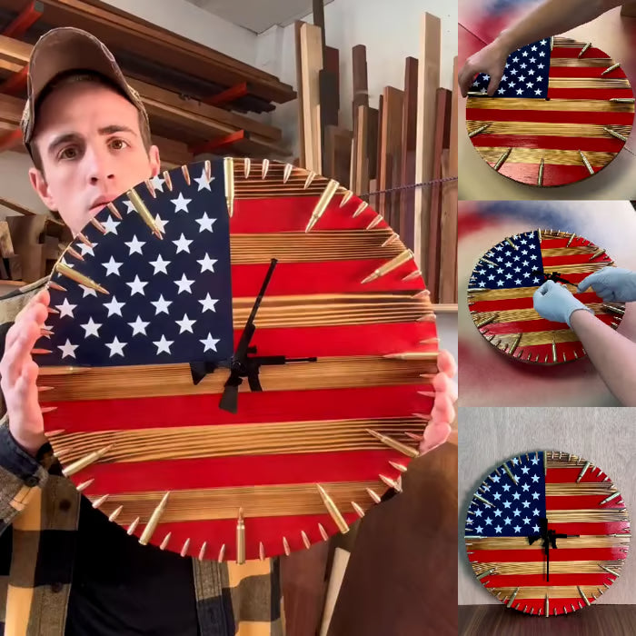 🔥Handmade Patriotic American Flag Clock🎁BUY 2 FREE SHIPPING