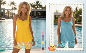 Two-Piece Body-Covering Printed Boxer Swimsuit