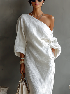 MoonlitCharm – Elegant White Maxi Gown