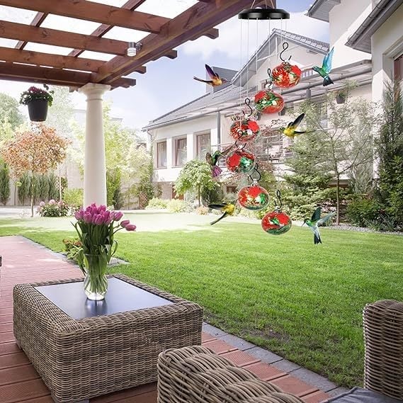 BreezeNest - Glass Wind Chime Feeder for Hummingbirds