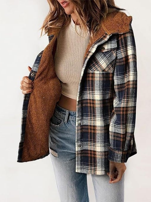 MapleLane - Relaxed Fit Fleece Plaid Jacket