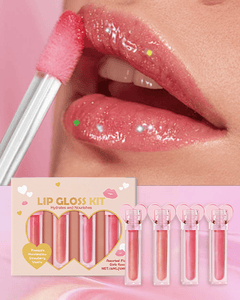 4pc Heart Charm Lip Gloss Stick for Girls - Glossy Fruity Lip Set