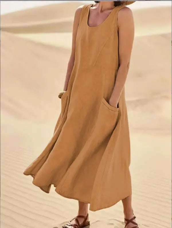 BreezeLoom – Sleeveless Cotton Linen Dress