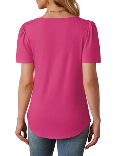 ⏰Hot Sale-Women's Short Sleeve Pleated Front Scooped Neck Tops