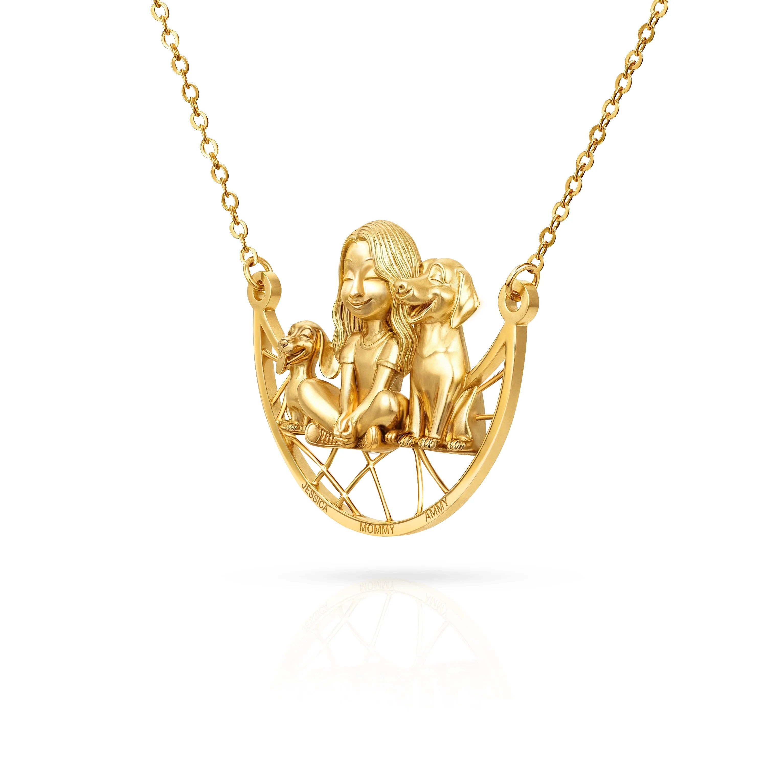 Paw & Heart – Custom Girl With Dogs Necklace