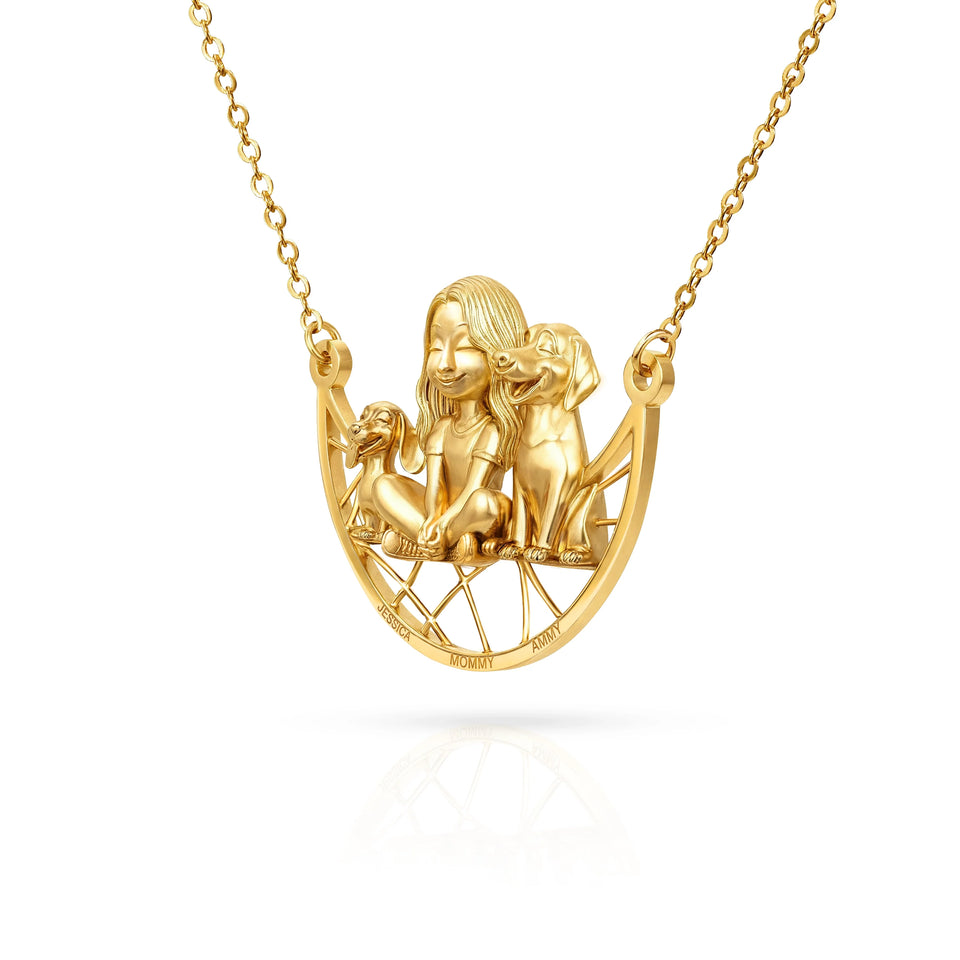 Paw & Heart – Custom Girl With Dogs Necklace