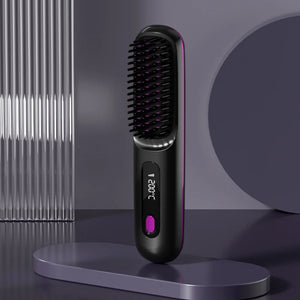 SleekWave Cordless Hair Straightening Brush with Type-C fast charging port compatible with laptops and power banks