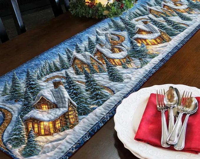 FrostedGlow – Elegant Winter Quilted Table Runner