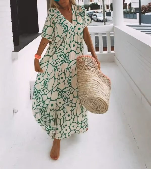FloraFemme – Short Sleeved Printed Summer Dress