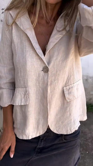 LapelBreeze - Casual Cotton Linen One Button Coat
