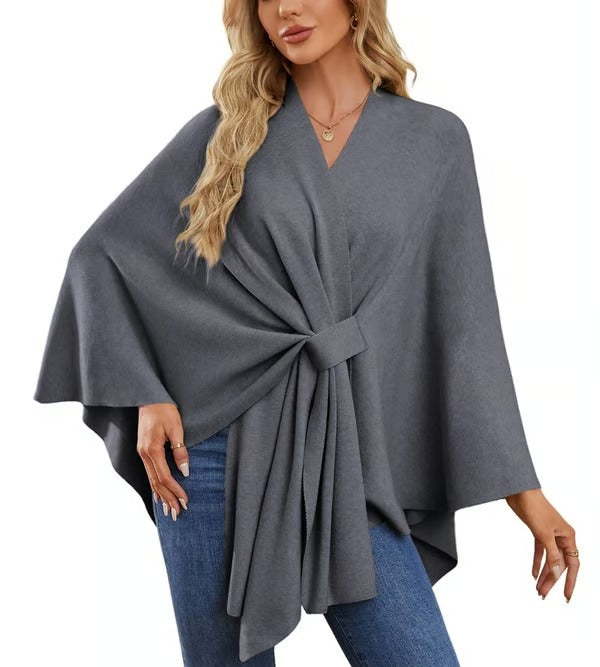 CozyDrape – Elegant Open Front Poncho Wrap for Effortless Style