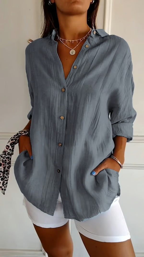 BreezeLuxe – Single-Breasted Cotton Linen Shirt