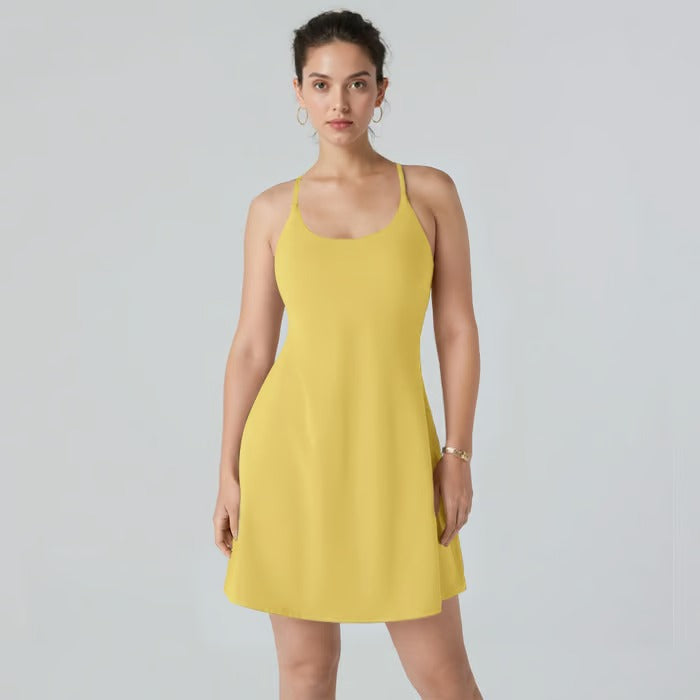 ShapeLuxe – Backless Fitness Dress for Effortless Style & Support