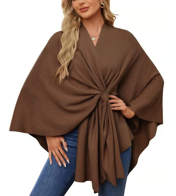 CozyDrape – Elegant Open Front Poncho Wrap for Effortless Style