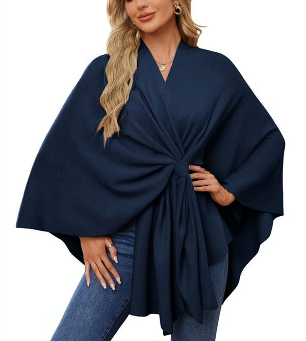 CozyDrape – Elegant Open Front Poncho Wrap for Effortless Style
