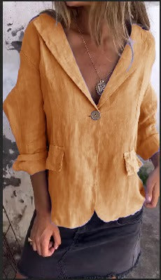 LapelBreeze - Casual Cotton Linen One Button Coat