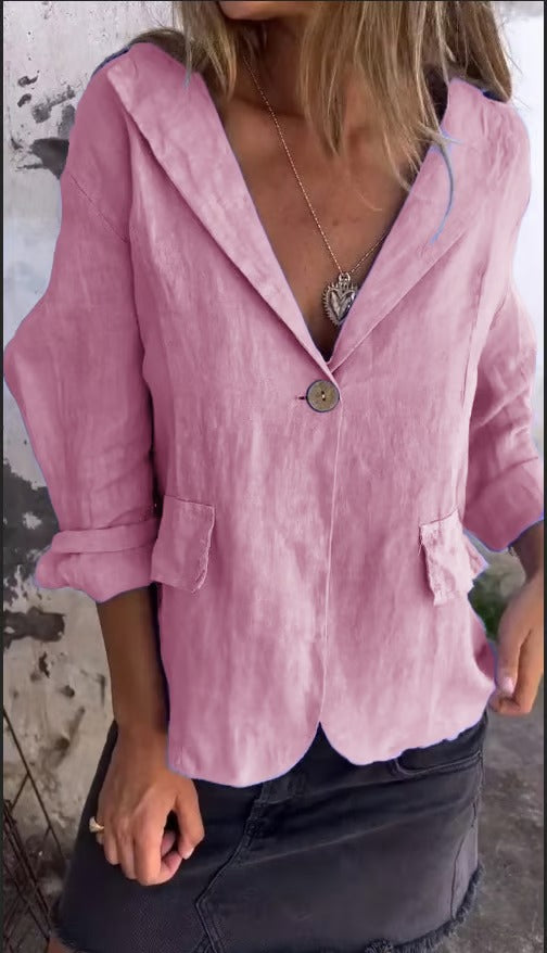 LapelBreeze - Casual Cotton Linen One Button Coat