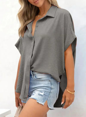 CozyCurve – Casual Button Short Sleeve Shirt for Daily Elegance