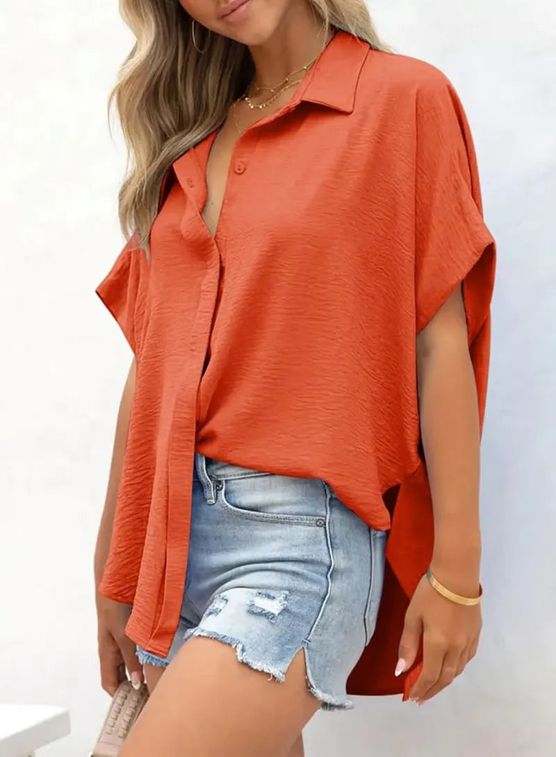 CozyCurve – Casual Button Short Sleeve Shirt for Daily Elegance