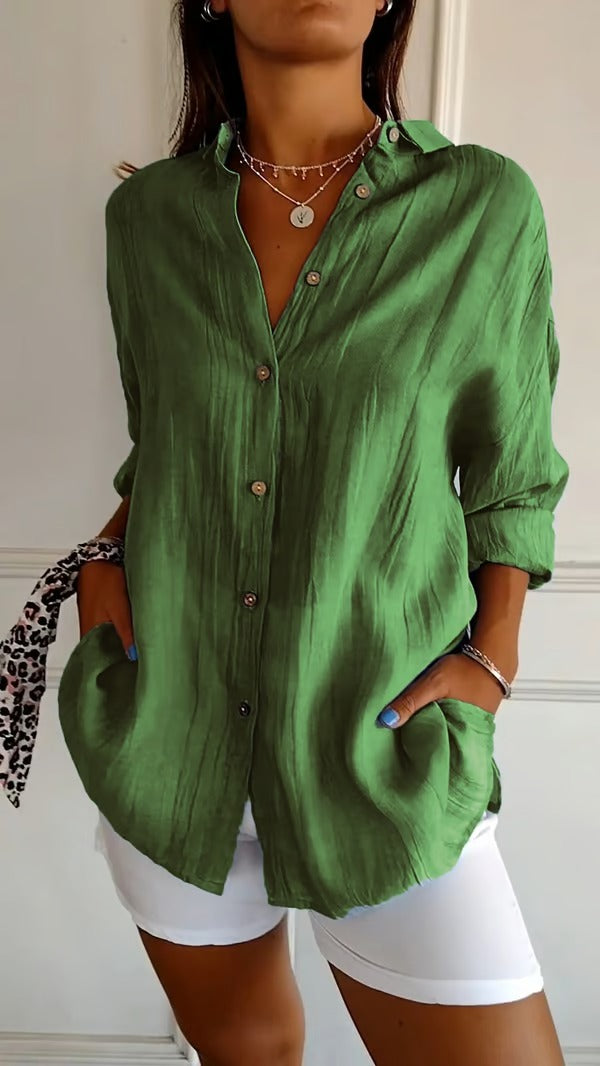 BreezeLuxe – Single-Breasted Cotton Linen Shirt