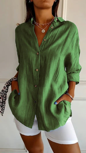 BreezeLuxe – Single-Breasted Cotton Linen Shirt