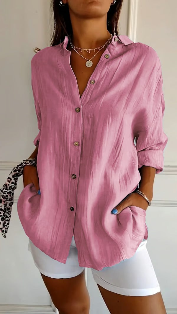 BreezeLuxe – Single-Breasted Cotton Linen Shirt