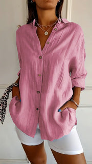 BreezeLuxe – Single-Breasted Cotton Linen Shirt